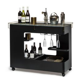 Black Gold Bar Cabinet Cart Contemporary Drinks Trolley Wine Storage with  Marble Top | Lirash
