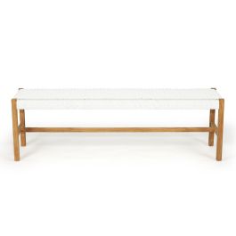 Sara Teak Wooden Dining White Bench Seat With Woven Top | Lirash