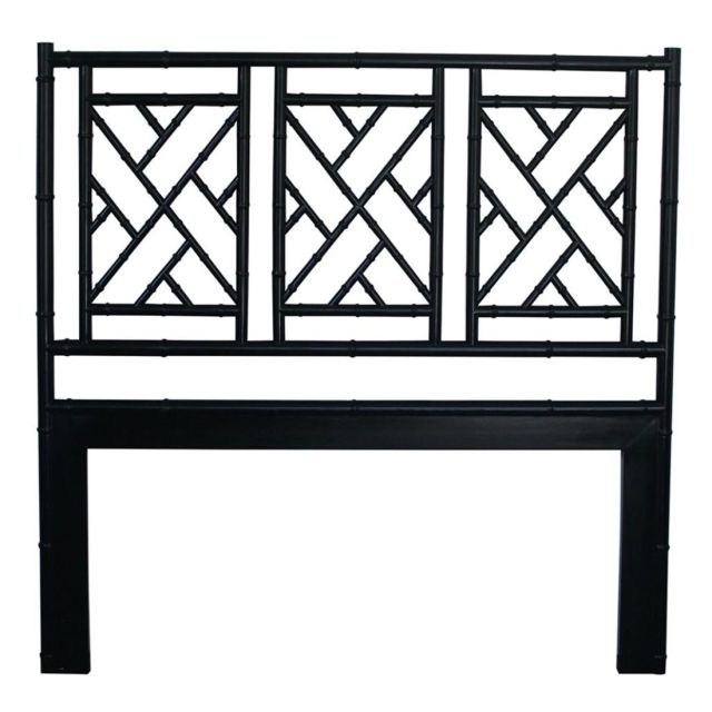Chippendale Black Bamboo Inspired King Bedhead in Solid Mahogany Wood Frame