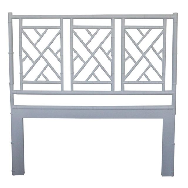Chippendale White Bamboo Inspired Queen Bedhead in Solid Mahogany Wood Frame