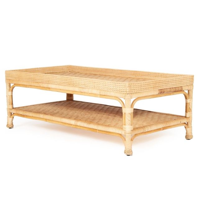 Coastal Style Rattan Coffee Table with Storage in Natural Finish