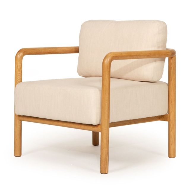 Ellis Natural Wooden Accent Occasional Modern Armchair with Cushions