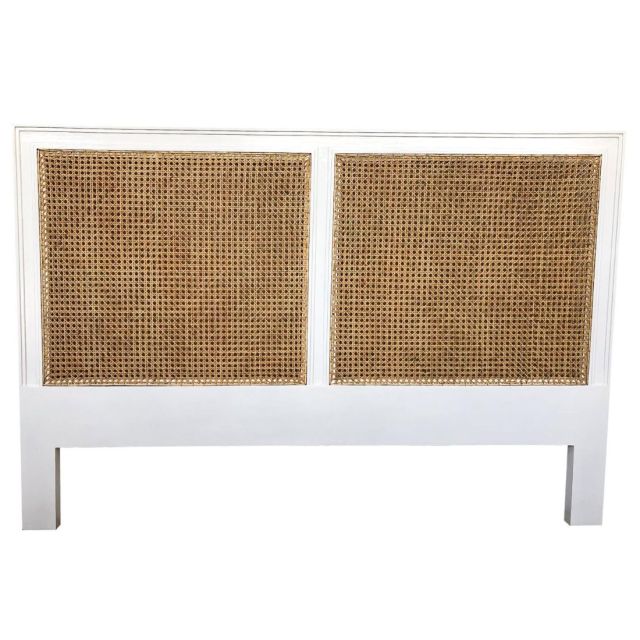 Hamilton Woven Rattan Cane White Bedhead King Size in Solid Hardwood Frame
