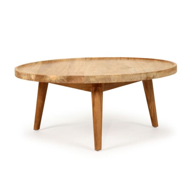 Leighton Teak Wood Round Modern Coffee Table in Natural Finish 70cm