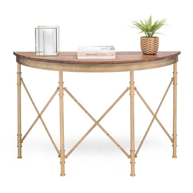 Wooden Hallway Console Table Half Round Shape in French Brass Finish