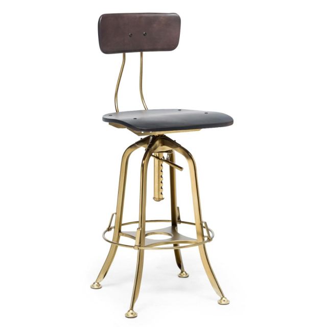 Industrial Swivel Height Adjustable Gold Black Bar Stool Chair with Back