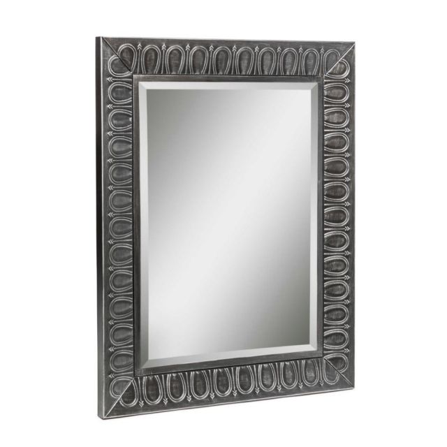 Rectangle Large Black Wall Mirror with Silver Embossed Frame