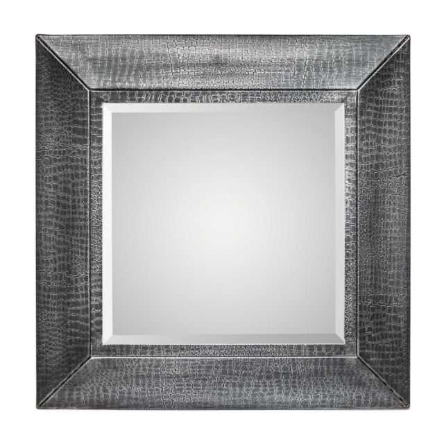 Square Silver Wall Mirror - Croc Pattern