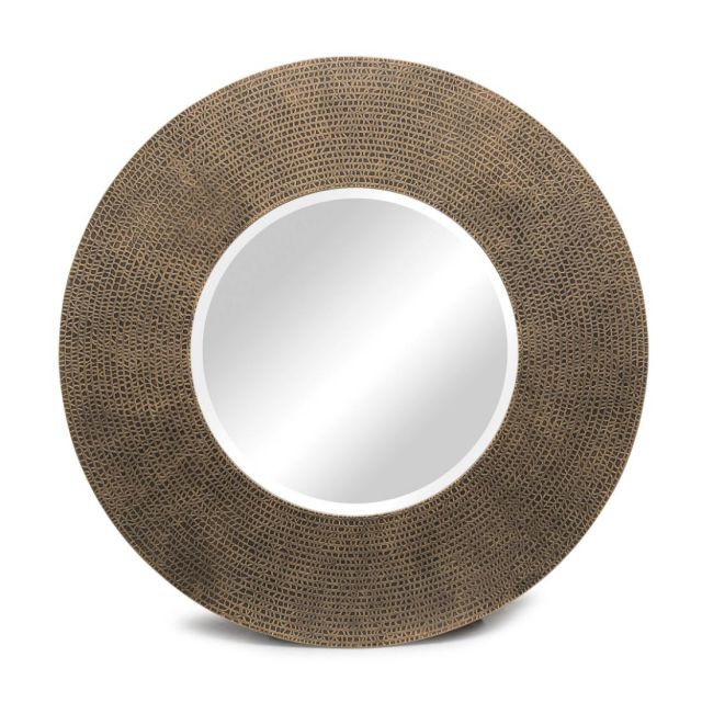 Round Gold Wall Mirror with Iron Croc Pattern Frame and Bevelled Mirror