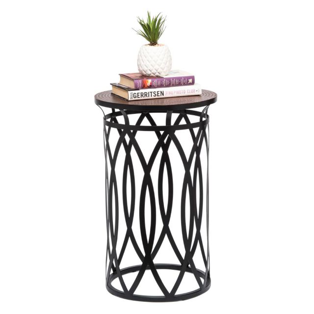 Round Iron Side Table with Cross Designer Legs Copper Black