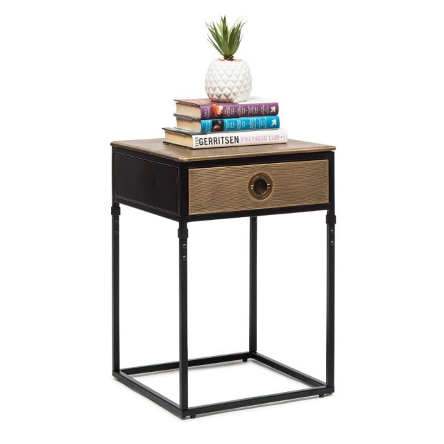 Contemporary Iron Side Table with Storage Drawer