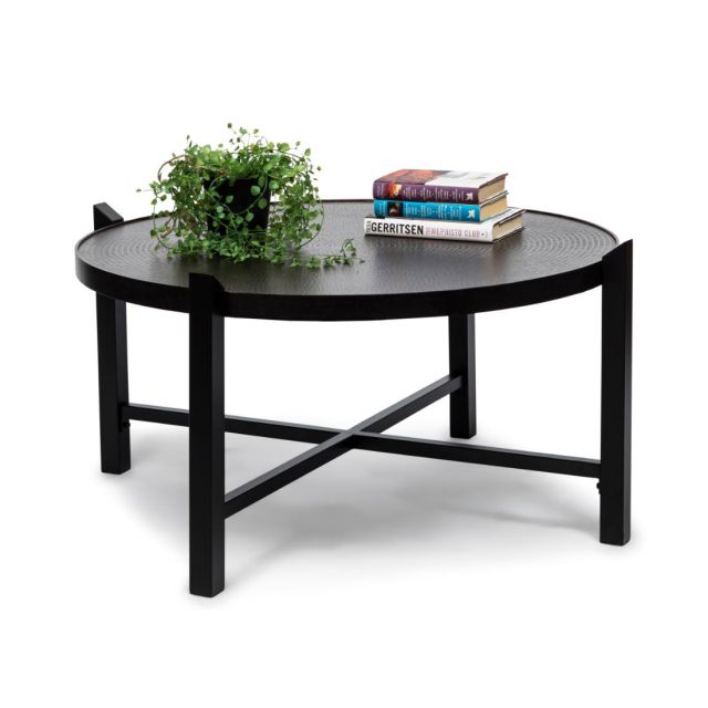 Modern Round Black Coffee Table with Copper Finish Top