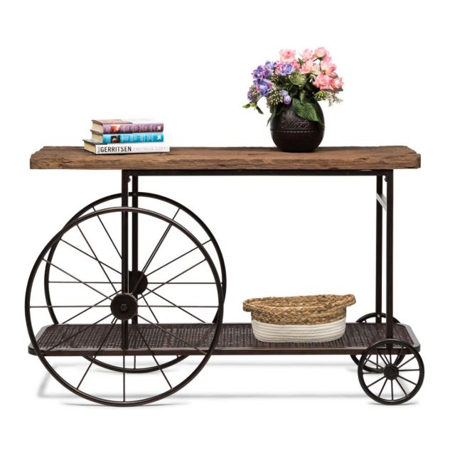 Industrial Wood Top Hallway Console Table with Wheels