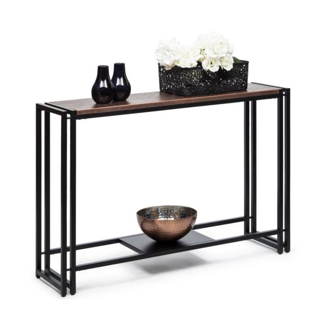 Black Narrow Hallway Table with Textured Copper Finish Top