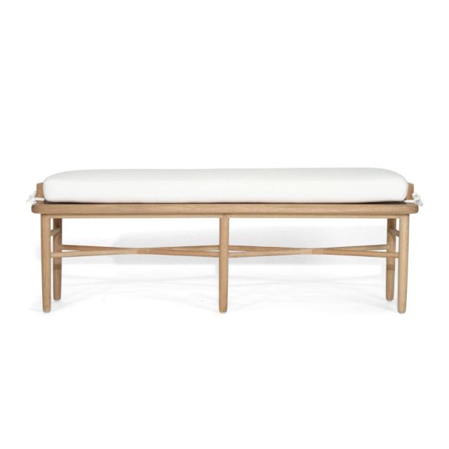 Ocea Wooden End of Bed Bench Seat Ottoman with White Cushion in Natural Finish