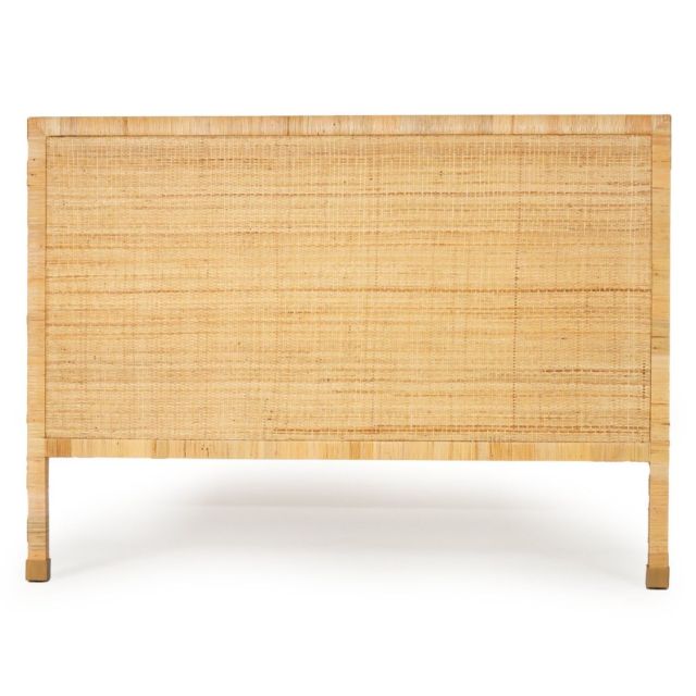 Palms Natural Bedhead Queen Size in Rattan and Solid Mahogany Wood Frame
