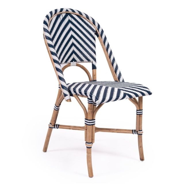 Sorrento Woven Rattan Blue White Dining Chair Coastal Style