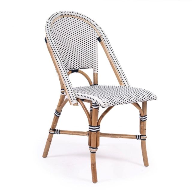 Sorrento Woven Rattan Dining Chair Coastal Style in Navy White Finish