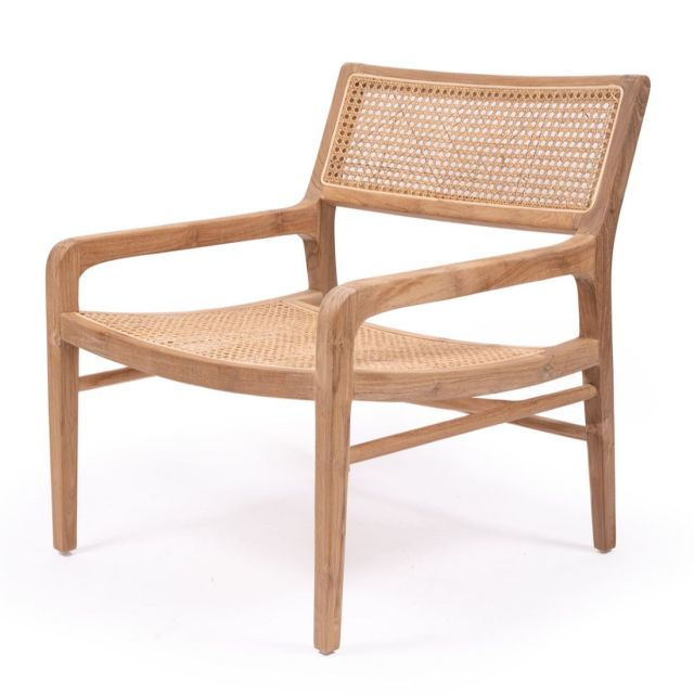 Teak Wood and Rattan Occasional Accent Armchair in Natural Finish