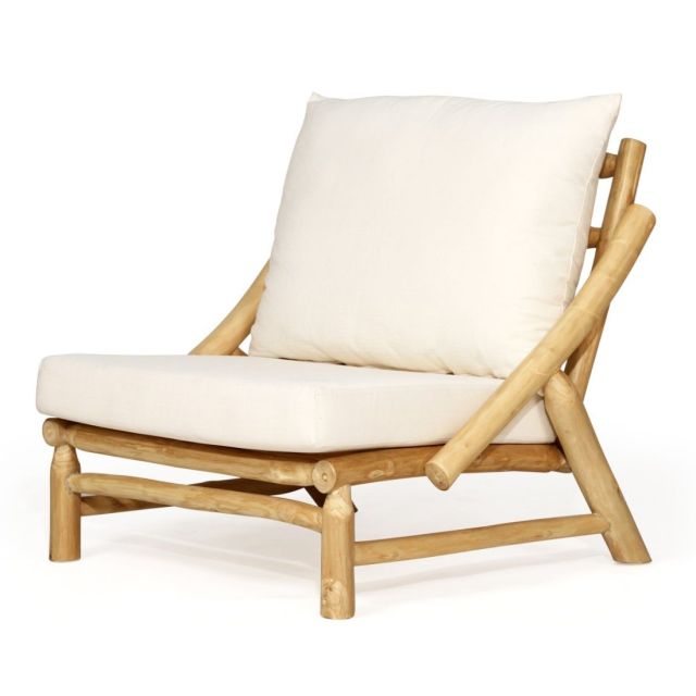 Teak Wood Single Sofa Occasional Armchair with Cushion in Natural Finish
