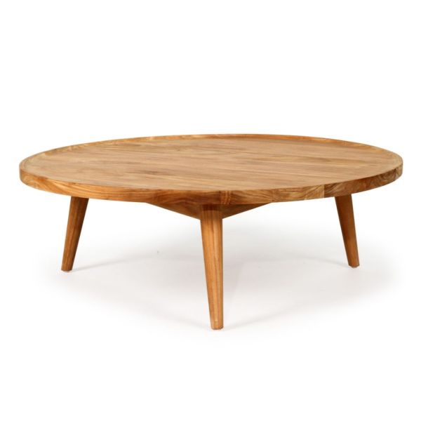 Leighton Teak Wood Large Round Modern Coffee Table in Natural Finish 90cm