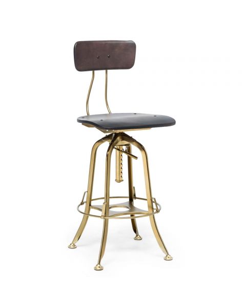 Industrial Swivel Height Adjustable Gold Black Bar Stool Chair with Back