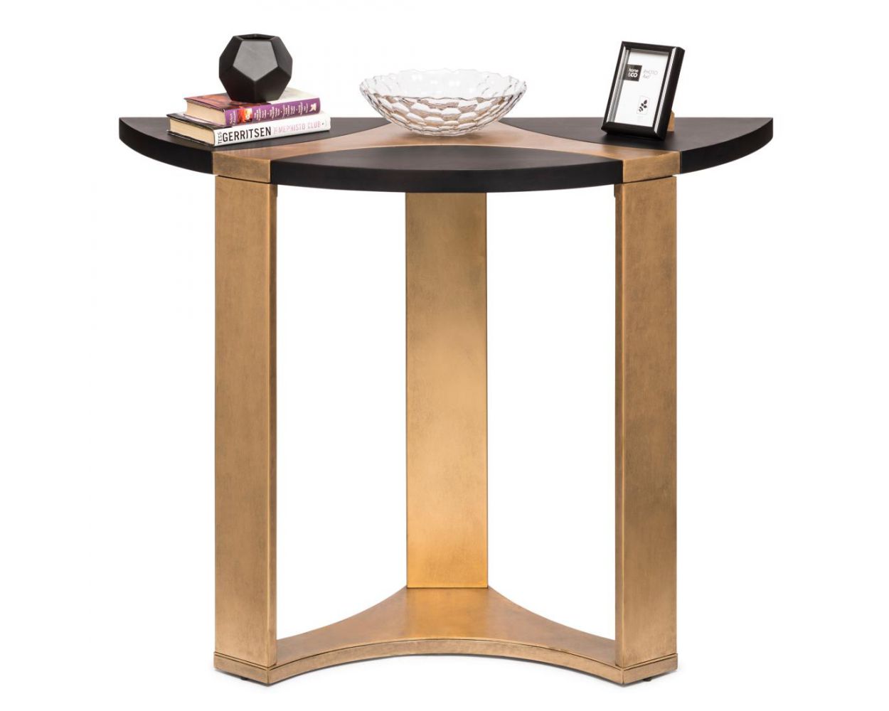 Half Moon French Brass And Black, Black Half Round Entry Table