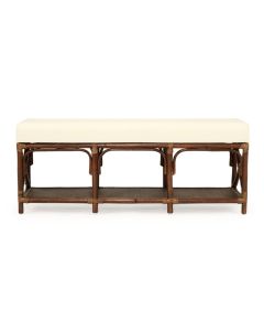 Belize Rattan Bed End Bench Seat Storage Ottoman with White Cushion in Espresso Finish