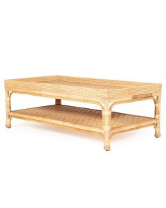 Coastal Style Rattan Coffee Table with Storage in Natural Finish