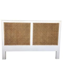 Hamilton Woven Rattan Cane White Bedhead King Size in Solid Hardwood Frame