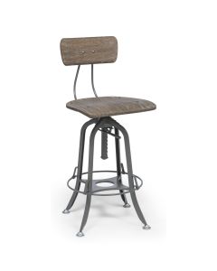 Industrial Swivel Height Adjustable Grey Oak Wood Bar Stool Chair with Back