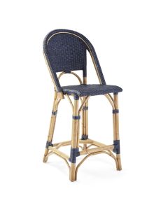Kitchen Counter Woven Rattan High Bar Stool with Back in Oceania Blue Finish 67cm