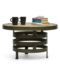 Wooden Iron Round Coffee Table with Spiral Design