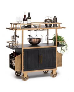 3-Tier Urban Industrial French Brass and Black Drinks Trolley Cart