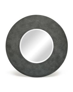 Round Black Silver Bevelled Wall Mirror with Iron Croc Pattern Frame