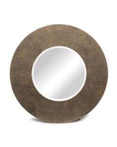 Round Gold Wall Mirror with Iron Croc Pattern Frame and Bevelled Mirror
