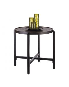Small Round Black Side Lamp Table with Copper Finish Top