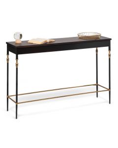 Sleek Gold Black Hallway Console Table with Finial Legs and Wood Top