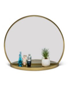 Round Arch Wall Table Mirror with Shelf in Brass Finish
