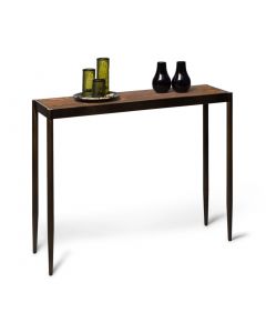 Slim Contemporary Hallway Console Table with Wood Top – Dark Brass