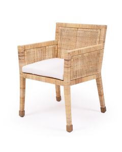 Rattan Wooden Coastal Occasional Accent Dining Armchair with Cushion