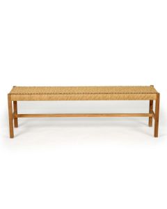 Sara Teak Wooden Dining Bench Seat with Woven Top in Natural Finish