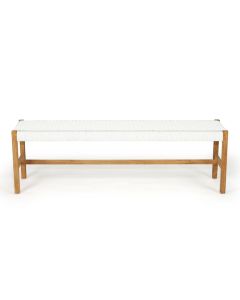 Sara Teak Wooden Dining White Bench Seat with Woven Top