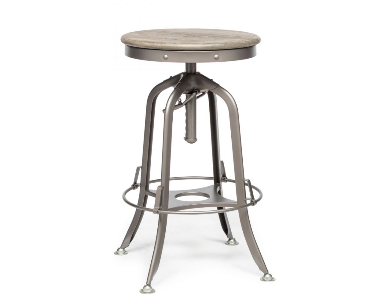 Industrial Vintage Rustic Bar Stool Retro Adjustable Swivel With Oak Wood Top