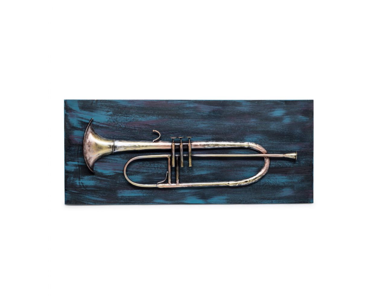 Home Decor Wall Art Cafe Bar Mural Wall Mounted Trumpet Handmade Iron Wood 3d