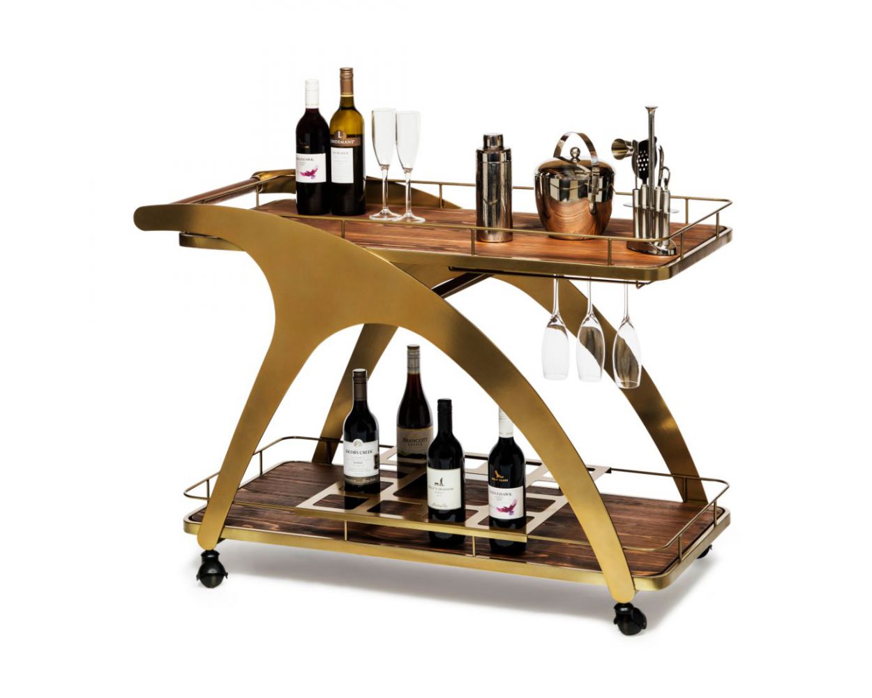 French Brass Drinks Trolley Bar Cart Contemporary Wine Storage with