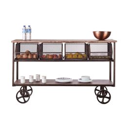 Kitchen Island Wooden Iron Trolley with 4 Basket Storage