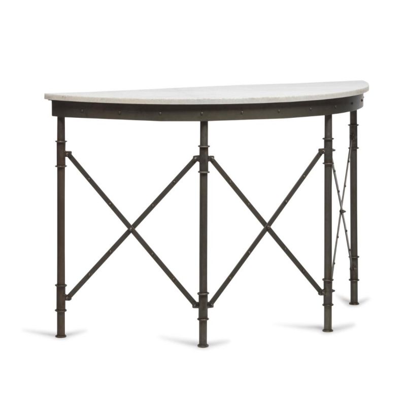Half Round Industrial Console Table With Marble Top