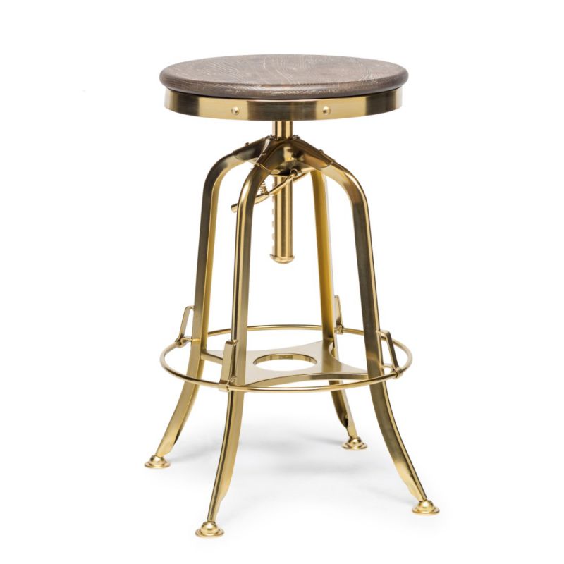Bar Stool Swivel Height Adjustable Retro Iron Kitchen Dining Oak