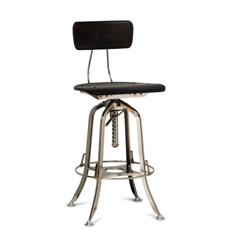 Industrial Wooden Iron Bar Stool Chair Nickel Black